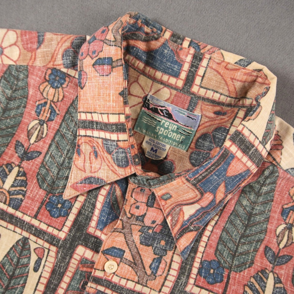 VTG 90s Reyn Spooner Reverse Print Tapa Men Shirt M Hawaiian Geometric Retro
